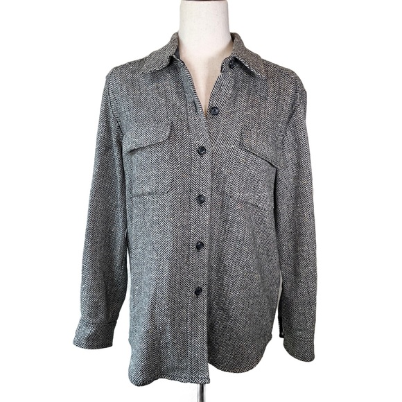 New Frontier Tops - Herringbone/Tweed Long Sleeve Button Up Shirt Jacket, size small, New Frontier